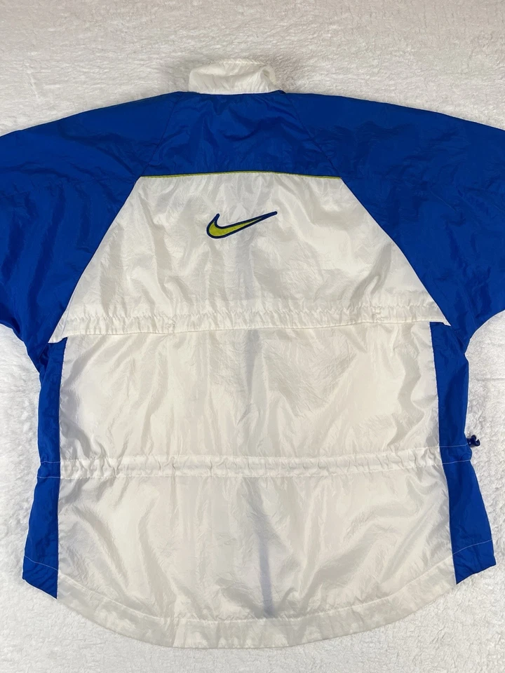 Chaqueta cortavientos Nike Vintage Y2K cremallera completa bloques de color blanco azul para mujer L Foto 3 de 4