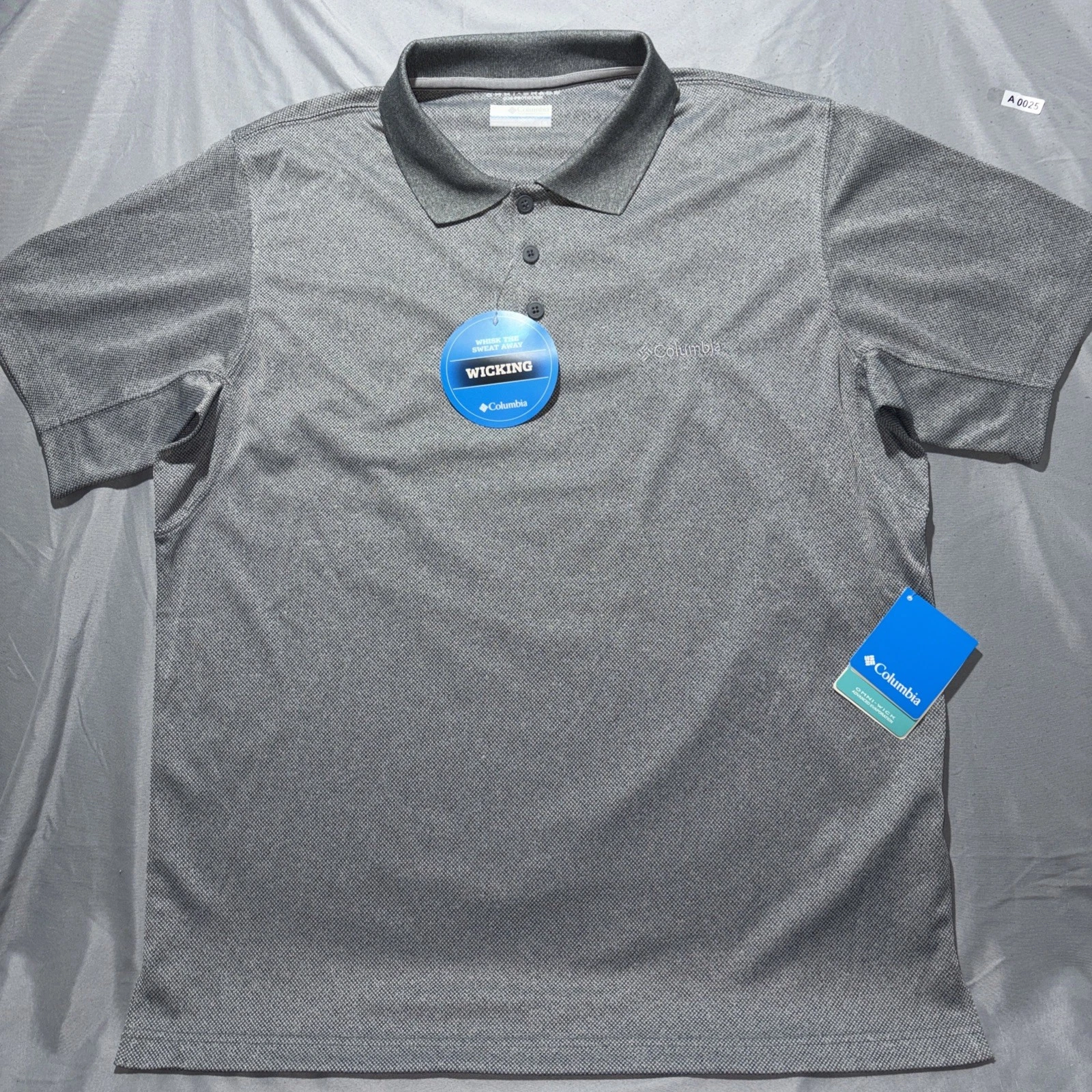 NWT Columbia Omni-Shade Mens L Large Polo Shirt Gray UPF 30 Moisture Wicking NWT