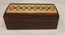 Vintage Russian WOOD w/Straw Marquetry design Trinket or Jewelry BOX  6.75” 