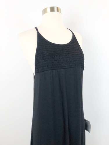 Women's Spaghetti Strap Maxi Dress Black Size Large Evening Party Relax w/ Slit - Picture 6 of 8