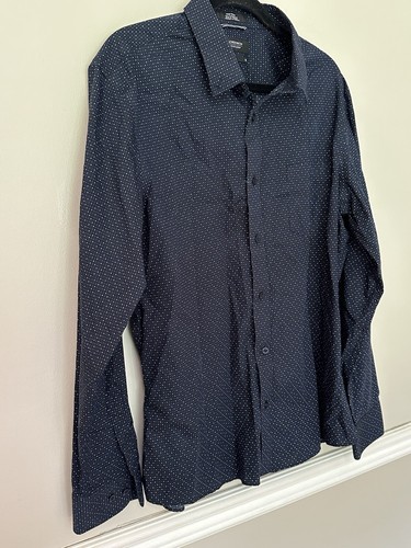 Camicia uomo negozio Nordstrom grande stampa blu manica lunga orlo con bottoni vestibilità - Foto 2 di 6