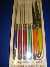 Set of 6 authentic French Jean Dubost Laguiole steak knives Multi color, new