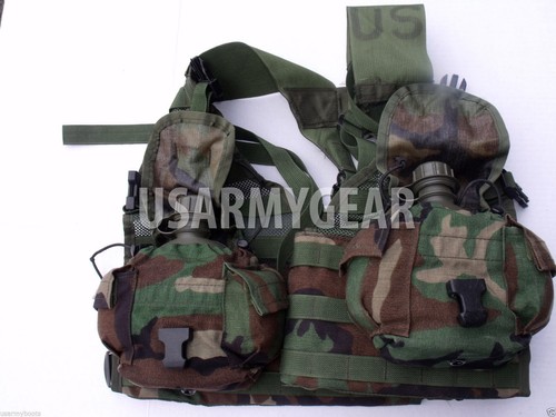 US Army MOLLE II Woodland Fighting Load Carrier Vest FLC LBV 2 Canteen 