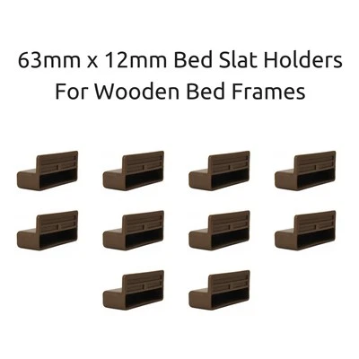 63mm x 12mm Depth Single Bed Slat Holders / Caps for Wooden Bed Frames- Brown