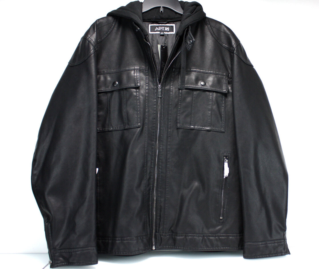 Apt 9 Mens Faux Leather Removeable Hood Motorcycle Jacket Coat