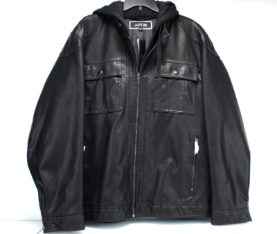 Apt 9 Mens Faux Leather Removeable Hood Motorcycle Jacket Coat