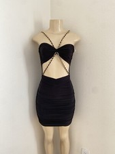 WINDSOR WOMEN'S MINI BODYCON DRESS WITH CRISS CROSS STRAPS AND CHAIN DETAIL