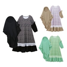 Muslim Kids Girls Hijab Prayer Dress 2 Pieces Set Abaya Kaftan Robe Arab Turkey