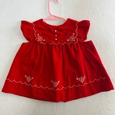 Vintage Tiny Tots Original Toddler Girl's Red Velour Sweatheart Dress Size 2
