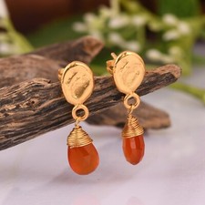 Carnelian Gemstone 925 Silver Gold Plated Dangle Earrings Women Jewelry Gift