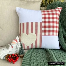 Red Holiday Throw Pillow Cover Cotton Cushion Cover - Heart Check