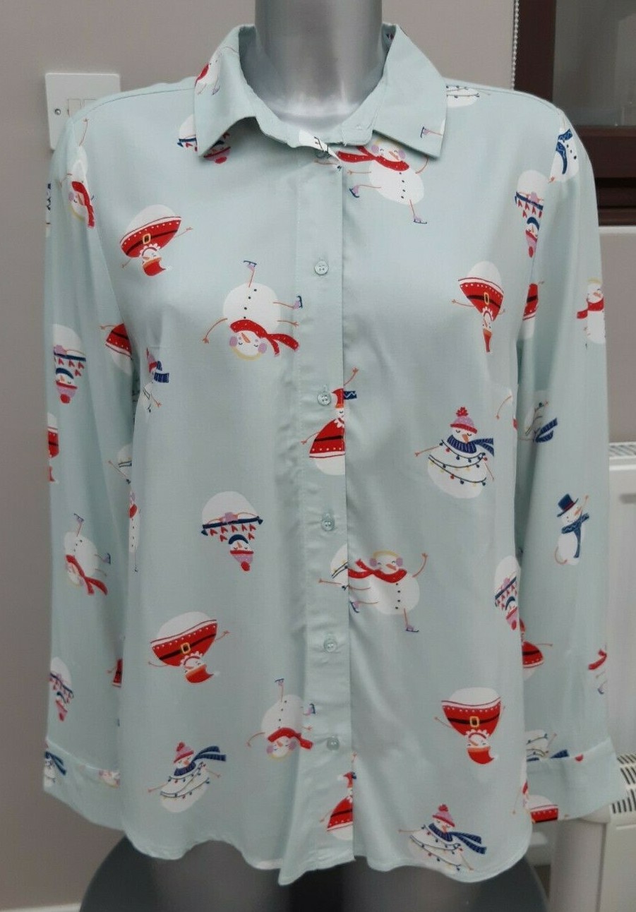 Christmas Blouse Blue Snowman 