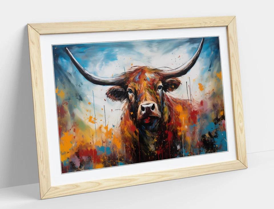 POLLOCK STYLE HIGHLAND COW -FRAMED WALL ART POSTER PAPER PRINT - image 3 of 4