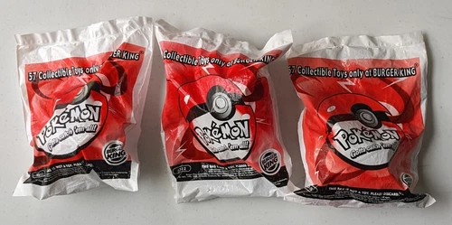 3 x NEW 1999 Burger King Nintendo Pokemon Keychain Keyring Figures with Cards