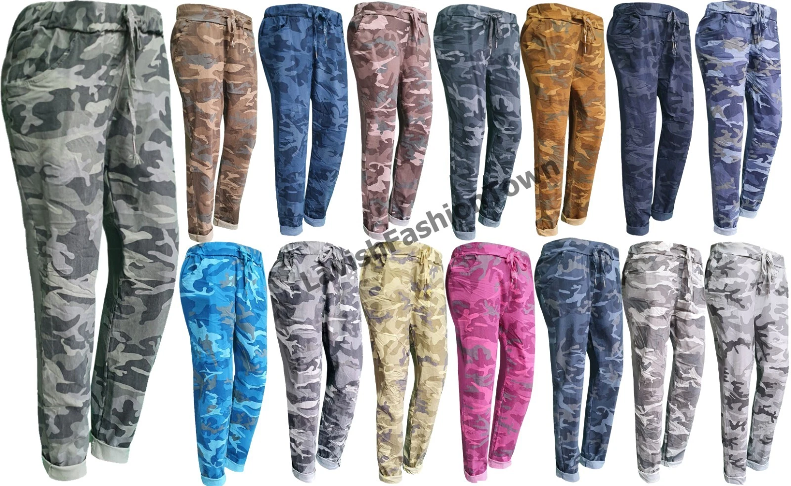 Ladies Women Italian Camouflage Army Casual Stretch Magic Trouser Jogger Pants