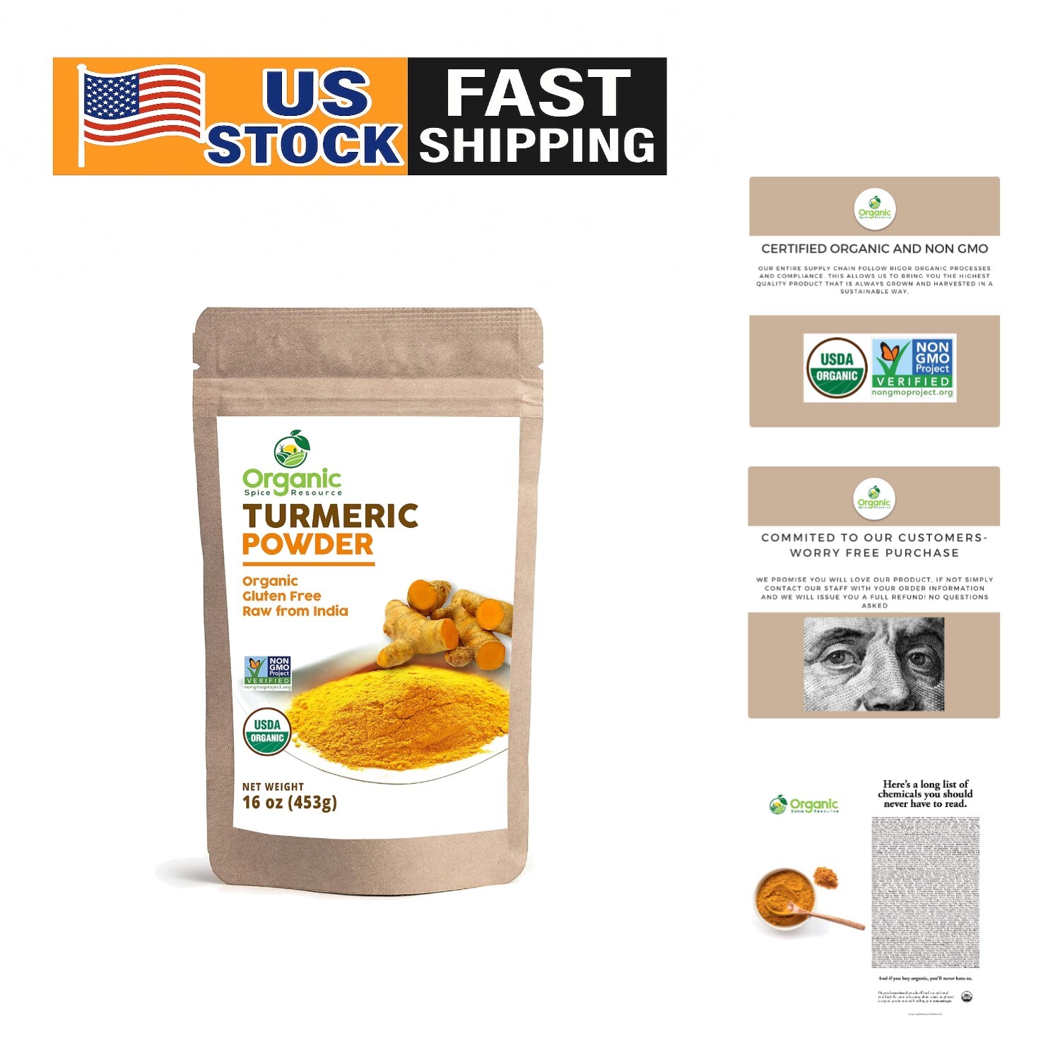 OSR Organic Turmeric Powder with Curcumin 454g Pure No Additives Safe