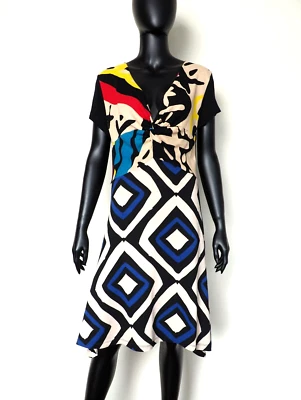 DESIGUAL 51V20X6 A-Linie V-Ausschnitt Knielang Twist Mieder Kurzarm Kleid L - Bild 1 von 4