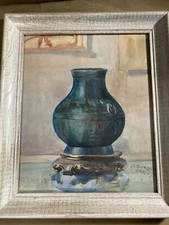 Antique John Surhoff (1868 -1935) "Asian Vase Scene" Watercolor Painting -Framed