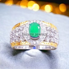 Emerald Oval Cut Gemstone With 925 Sterling Silver Ring For Men's A290