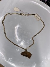 Vintage 20  Goldtone Metal Chain Hanging Pig Pendant Male Chauvinist Pig Mop