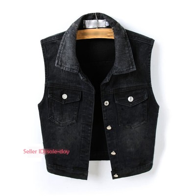 New Womens Classic Denim Vest Jeans 
