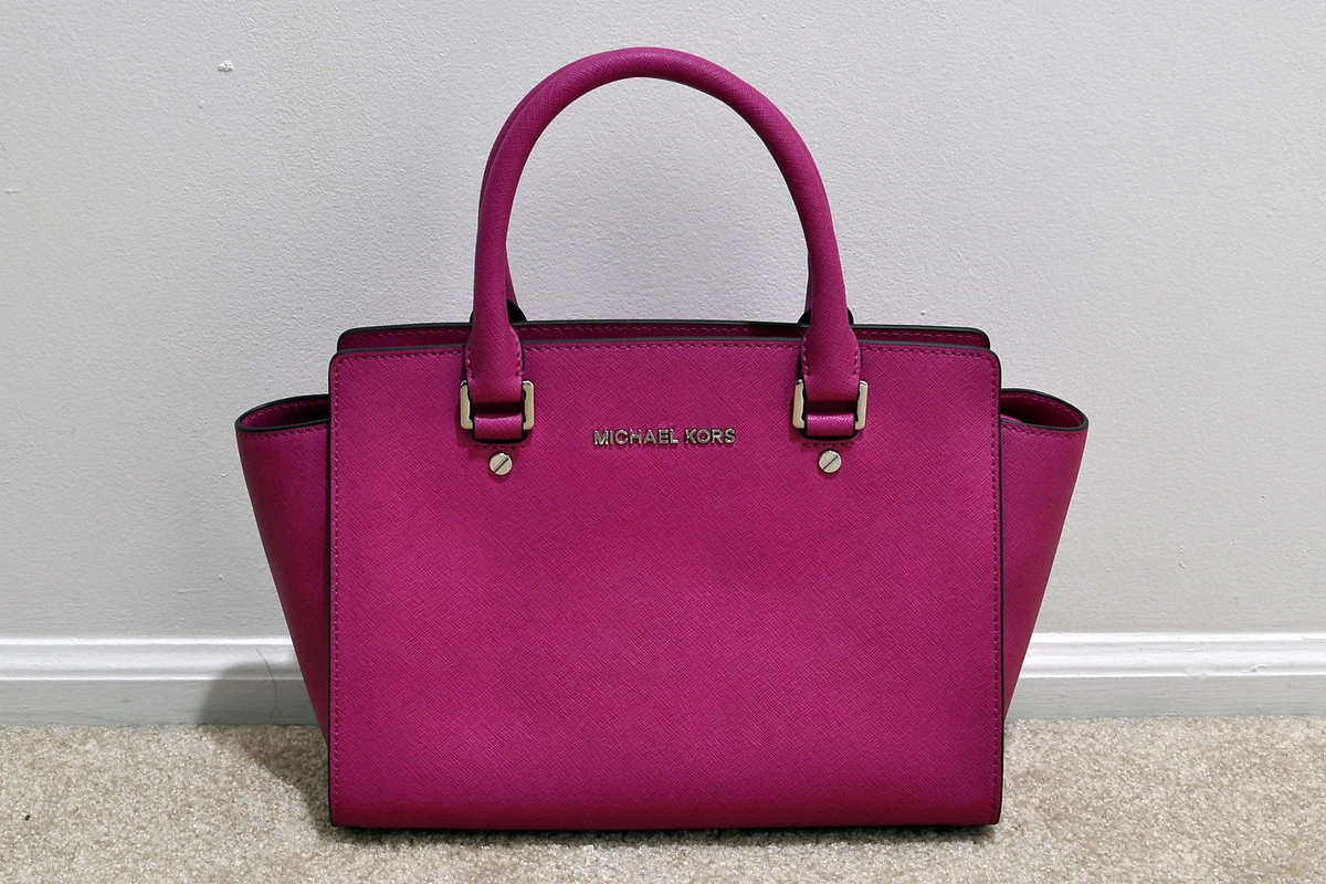 NWT MICHAEL Michael Kors Selma Medium Saffiano Leather Satchel in Fuchsia