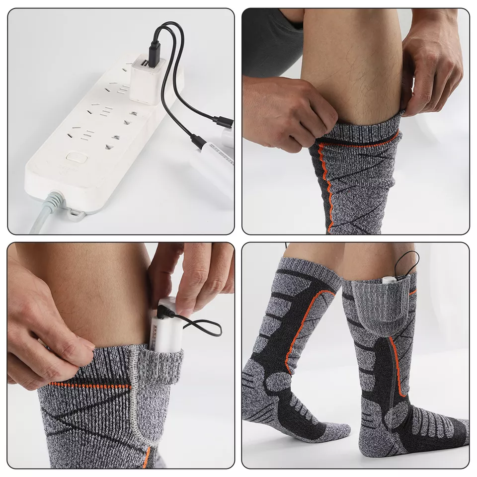 Electric Heated Socks Rechargeable Battery Men Women Winter Foot Warmer 3.7v - Image 3 of 4
