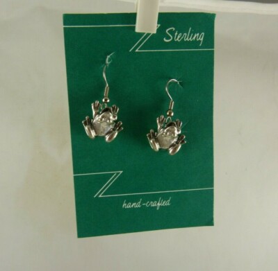 Sterling Silver frog hand crafted earring  earrings  .925  vintage 80's