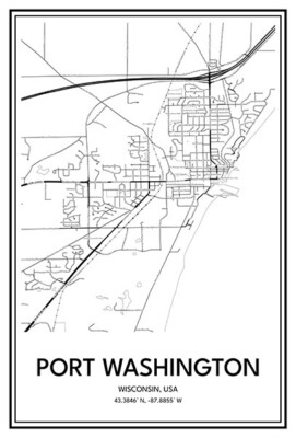 Port Washington, WI, USA - Modern Minimalist Street Map Poster