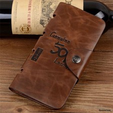 Long Mens Leather Bifold Wallet Credit Card Holder Purse Clutch Bag Checkbook US