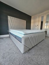 Super King Bed Frame Plush Silver High Headboard Luxury V-Line 6ft RRP £799