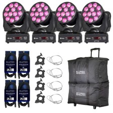 ColorKey CKU-5039 Mover Wash HEX 12 RGBAW-UV Moving Heads 4 Pack w Bags
