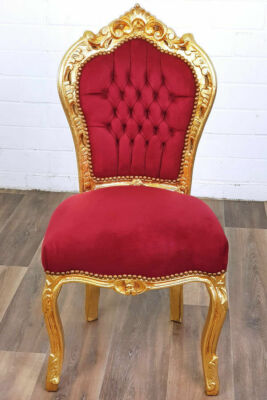 Poltrona Sedia foglia oro tessuto rosso ingresso casa negozio chiesa  Barocco lux