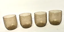 VTG Anchor Hocking Sherwood Spicy Brown 3" Glass Tumblers Textured Leaves Set/4