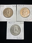 Benjamin Franklin Half Dollars Lot Of 3 Circulated 90% Siver