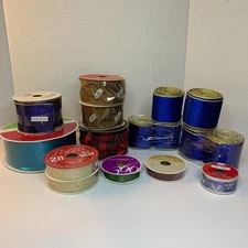 Lot of 16 Assorted Wired Christmas Ribbons Preowned Unused Holiday Decor