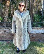 VINTAGE M. Blaustein Coyote Fur Coat Women's Large Beige Full Length Jacket
