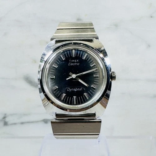 Vintage Timex Electric Dynabeat Blue Dial Stainless Steel Watch 35mm New Band