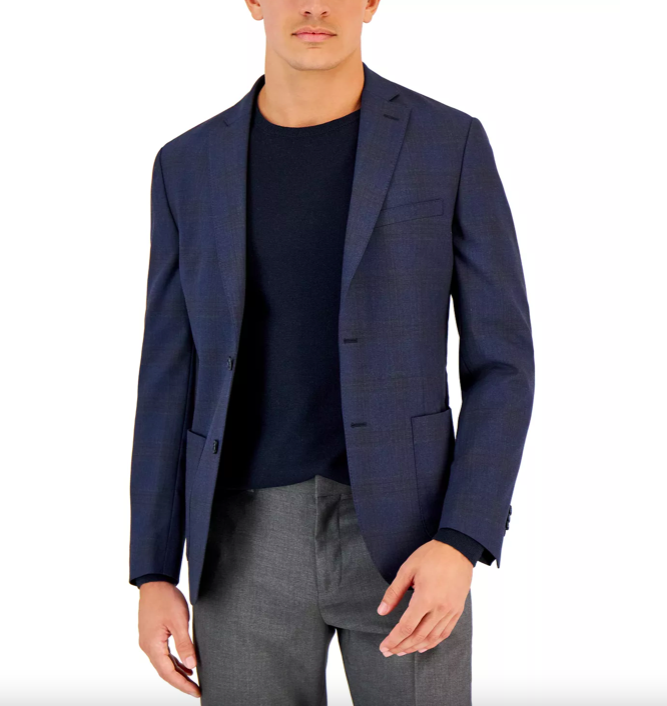 Bar III Men's Slim-Fit Navy Windowpane Knit Blazer 40 L New $295  TERR1CEZ0120