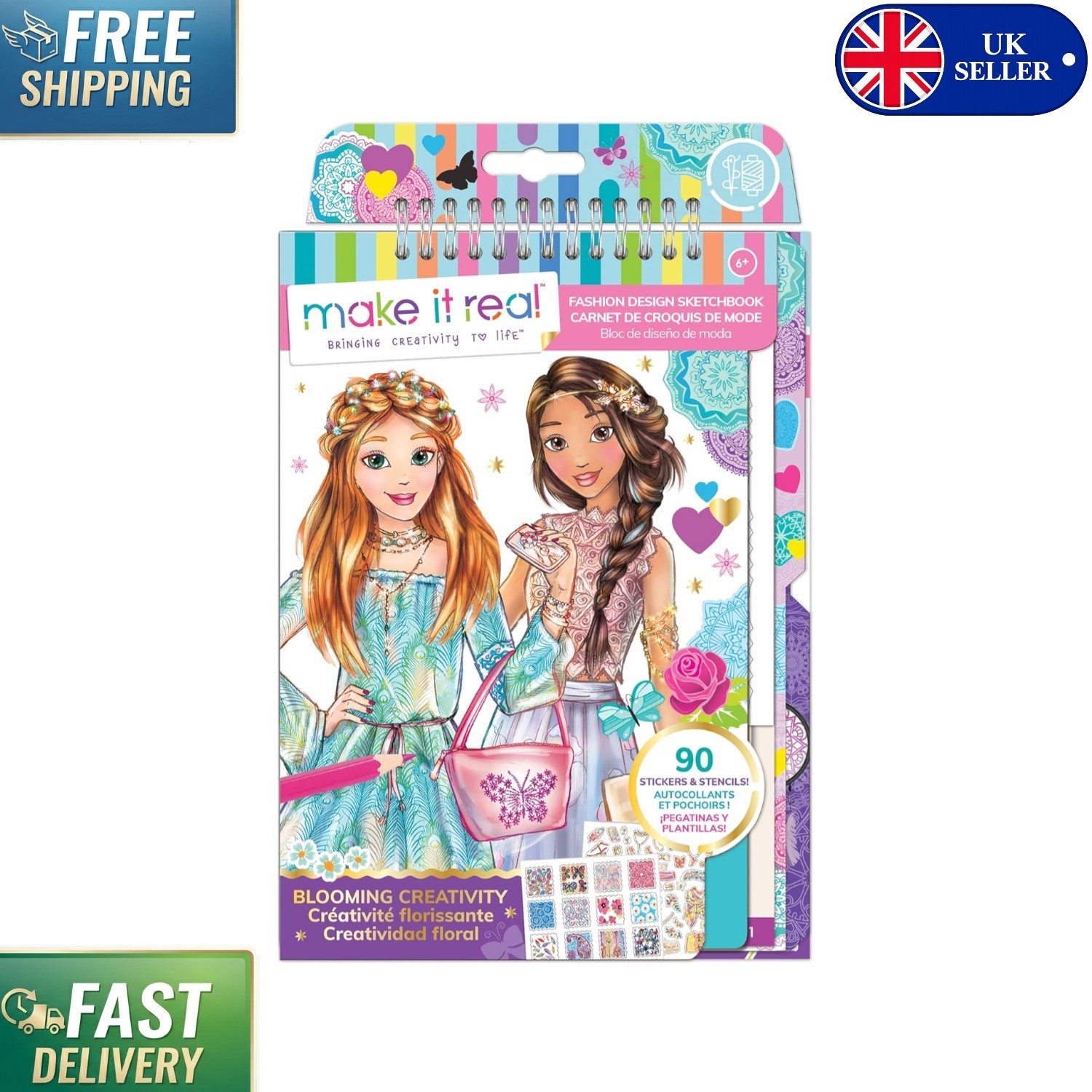Blooming Creativity Fashion Design Sketchbook with Stencils & Stickers for Kids