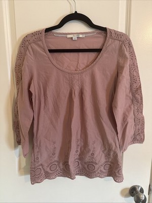 Boden Dusty Rose Eyelet Blouse Size 8 Boho Cottage Core