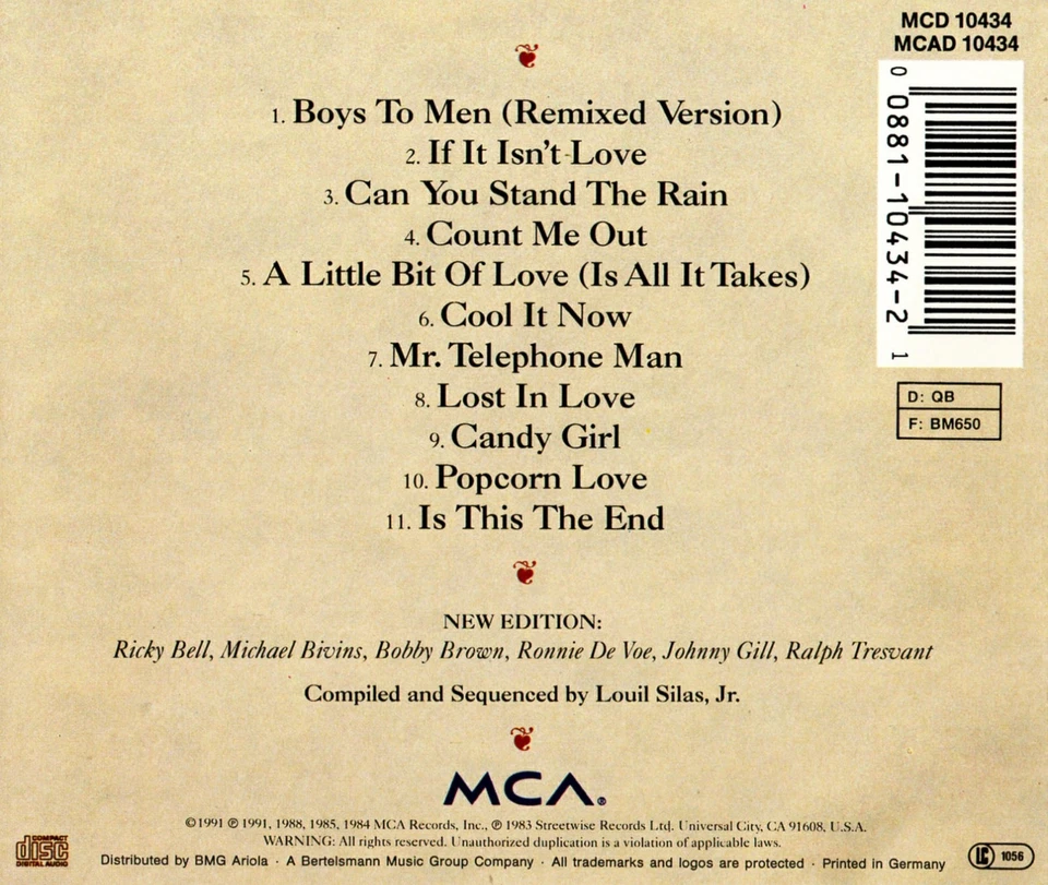 New Edition – New Edition's Greatest Hits Volume 1 (CD-Album MCA MCD 10434) 1991 - Bild 2 von 2