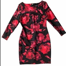 Tommy Hilfiger Black Red Floral Sheath 3/4 Zip Sleeve Career Dress Size 8