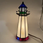 Vintage Stained Glass Light House Tiffany Style 10" Light Lamp Nautical