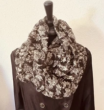 Cejon Accessories Black Gray Floral W/ Metallic Thread Stretch Infinity Scarf