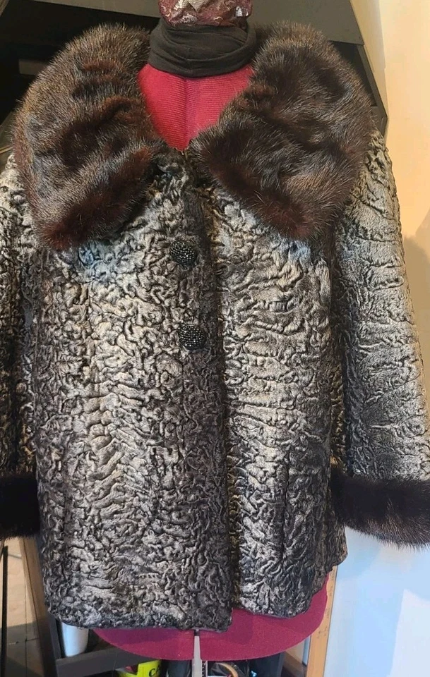 复古 中世纪银色波斯羊羔羊毛正式鸡尾酒夹克 — 第 3/4 张图片