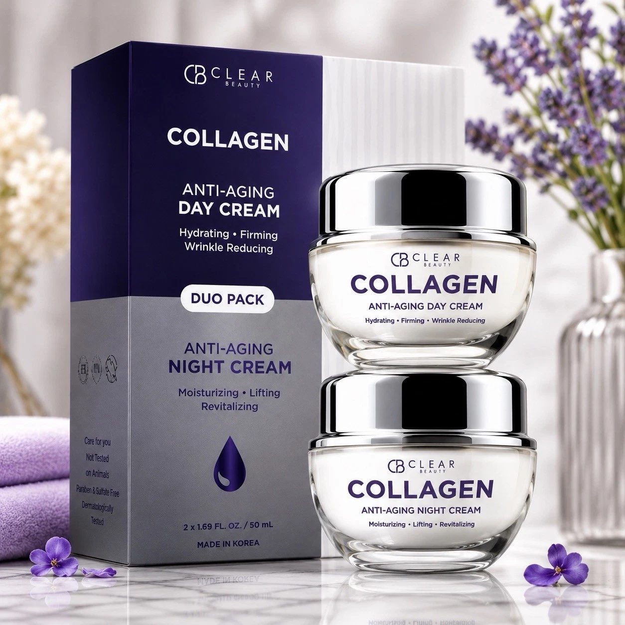 Clear Beauty Collagen Day & Night Cream Anti Aging - Duo Pack - 2x50ml
Opens in a new window or tab