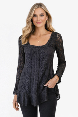 Millibon Black Lace Long Sleeve Gothic Grunge Long Line Blouse   Size M Fairy