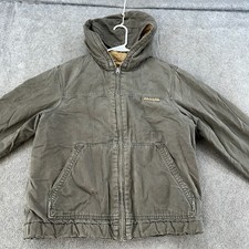 Abercrombie Fitch Jacket Boys XL Green Canvas Sherpa Lined Hooded Coat