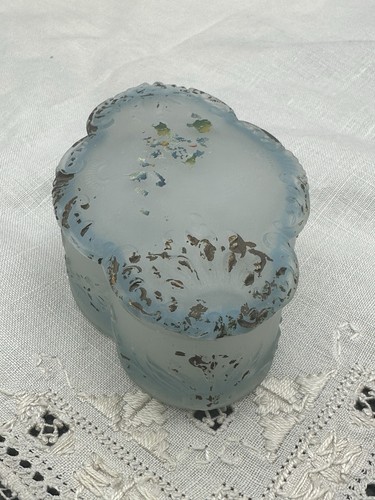 Victorian Satin Glass Vanity Trinket Box Hand Painted Gilded/Blue - Picture 2 of 12